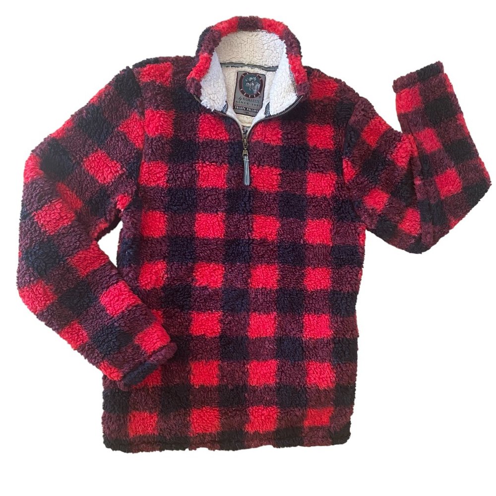 Cabin Fever Ramatex Buffalo Plaid Sherpa Fleece 1/4 Zip Pullover Gorpcore-SML